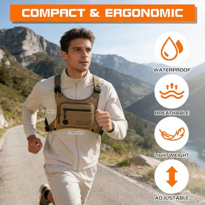 KINGSLONG Running Vest, Chest Bag for Men, Chest Pack, Hiking (F-Brown) - color: F-Brown