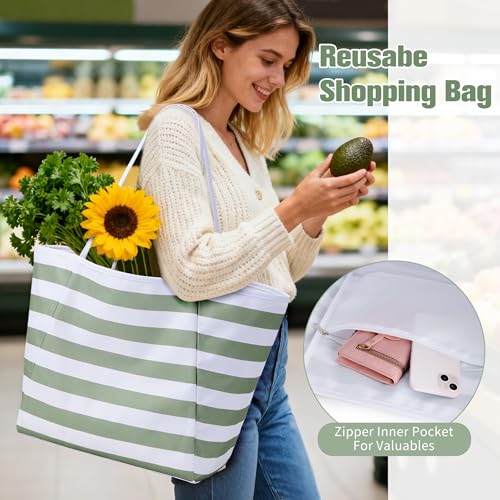 KALIDI Beach Tote Bag Women Large Waterproof Sandproof Shoulder Handbags - color: #2 Green+blue