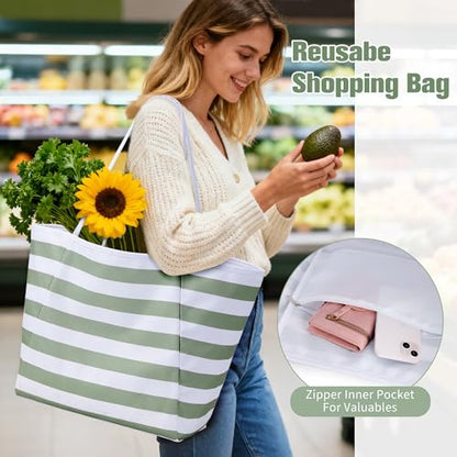 KALIDI Beach Tote Bag Women Large Waterproof Sandproof Shoulder Handbags - color: #2 Green+blue