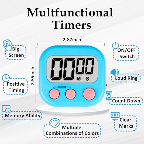 ZILLEEN Digital Kitchen Classroom Timers for Kids Cooking 6pcs MulticolorB - color: Yellow&black&pink&green&orange&purple