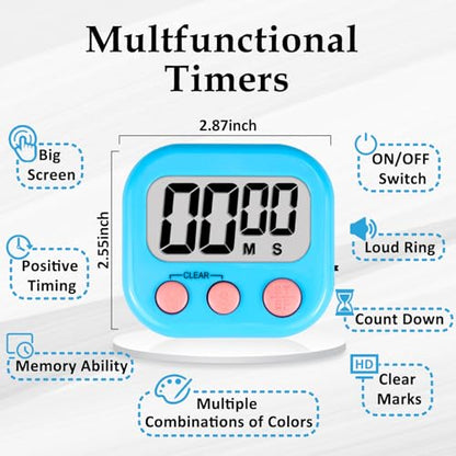 ZILLEEN Digital Kitchen Classroom Timers for Kids Cooking 6pcs MulticolorB - color: Yellow&black&pink&green&orange&purple