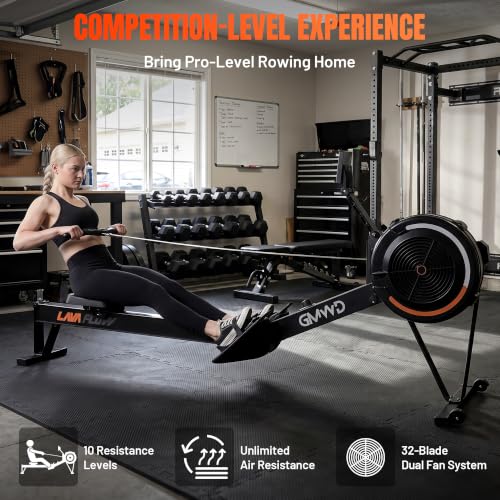 GMWD Air Rowing Machines for Home, 10-Level Adjustable Resistance Professional Rower Machine with Performance Monitor, Ergonomic Comfort Seat, Device Holder & Easy Storage, Lava Flow Series