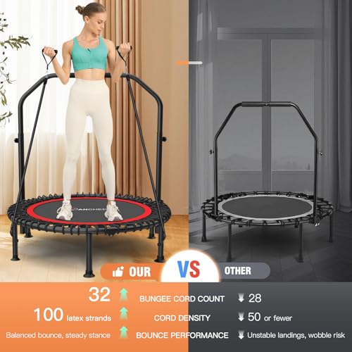 ANCHEER 40"/48" Foldable Mini Trampoline with Adjustable Handle for Adults - color: Red, size: 48 inch