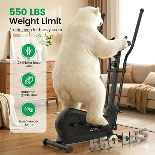 ANCHEER Elliptical Exercise Machine for Home, Foldable Magnetic Elliptical Trainer with 16" Stride, 16 Resistance Levels, Adjustable Pedals, LCD Monitor & Pulse Sensor, 550 LBS Weight Capacity - color: Dark Black