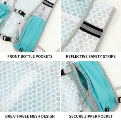 Running Vest Hydration Pack - Lightweight Trail Running Vest for Men & Women, Breathable Mesh Backpack with Front Phone Pockets & Reflective Straps for Hiking, Cycling, Marathon - Turquoise