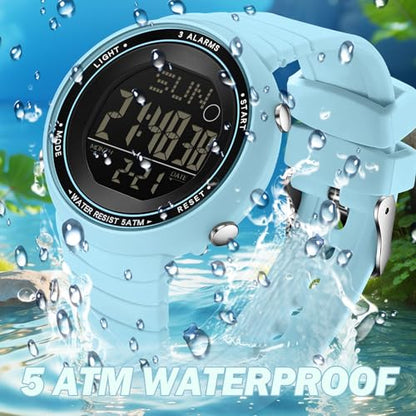 Digital Watch Waterproof Big Numbers 3-Alarms Stopwatch Sports Running Watches for Women Men Minimalist Electronic Wristwatch Easy Read Watch Unisex