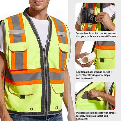 ArcRidge Reflective Safety Vest for Men and Women - Class 2 High Visibility Construction Vest - Dual Tone Reflective Strips - size: 3X-Large