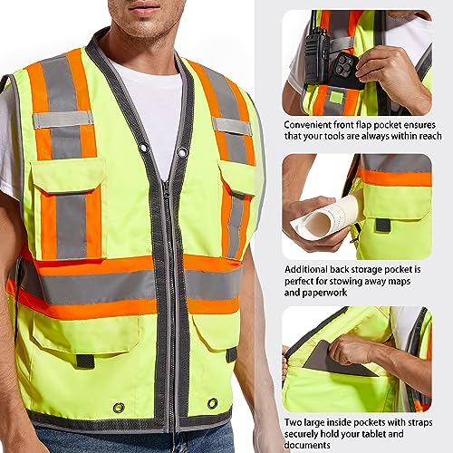ArcRidge Reflective Safety Vest for Men and Women - Class 2 High Visibility Construction Vest - Dual Tone Reflective Strips - size: X-Large