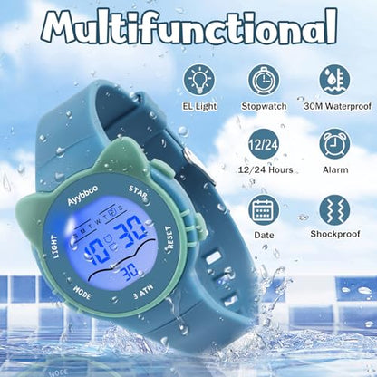 Kids Waterproof Watch 7 Color Light Alarm - color: blue