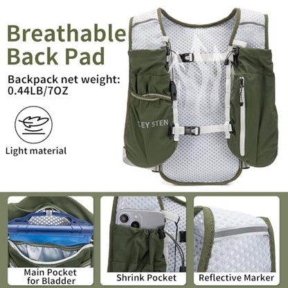 Carey Sten Lightweight Hydration Backpack Running Vest with 1.5L Water Bag - color: olive