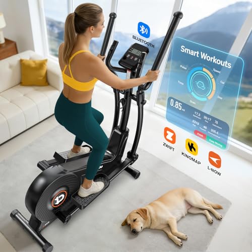 pooboo Elliptical Exercise Machine,Elliptical Machine for Home with Hyper-Quiet Magnetic Driving System&LCD Monitor, Elliptical Trainers with 15.5-17IN Stride,16 Resistance Levels - color: 15.5IN Stride Basic Black