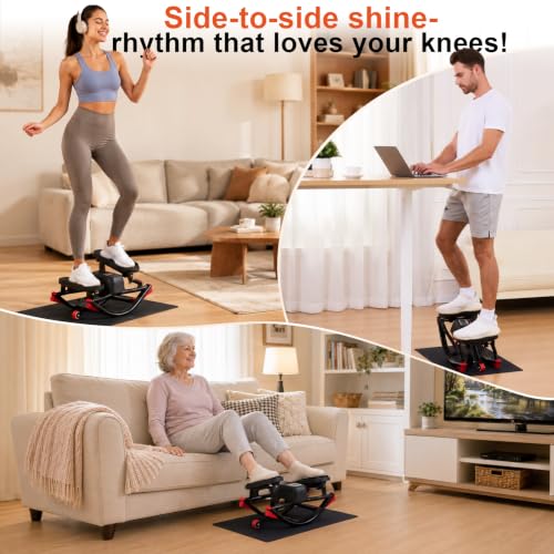 Rocking Stepper for Home Exercise - U-Track Low-Impact Stepper with Resistance Bands, Massage Pedals & Eco-Friendly Mat, Anti-Slip Balance Board for Full Body Workout, 330 LBS Capacity