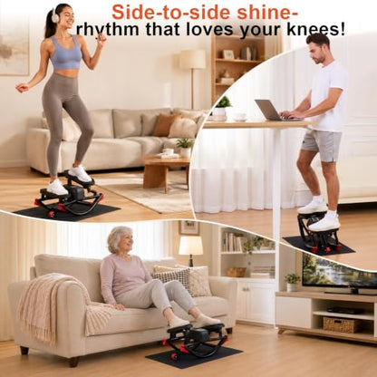 Rocking Stepper for Home Exercise - U-Track Low-Impact Stepper with Resistance Bands, Massage Pedals & Eco-Friendly Mat, Anti-Slip Balance Board for Full Body Workout, 330 LBS Capacity