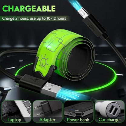 Simket LED Armband Rechargeable for Running(2 Pack), Running Lights for Runners, Running Lights, High Visibility Reflective Running Gear Adjustable Light Up Arm Bands for Men Women Kids - color: green