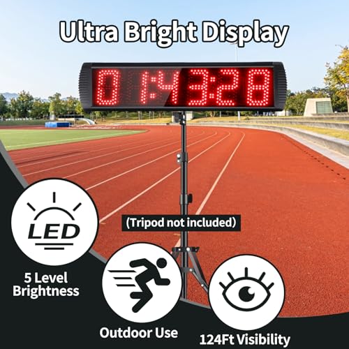5 Inch 6-Digit LED Race Timer, Running Event Gym Timer for Countdown/Count Up, 12/24 Hour Real Time, Stopwatch with Remote Control, Portable Large Wall Clock（Button） - style: button