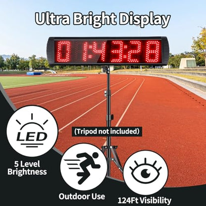 5 Inch 6-Digit LED Race Timer, Running Event Gym Timer for Countdown/Count Up, 12/24 Hour Real Time, Stopwatch with Remote Control, Portable Large Wall Clock（Button） - style: button