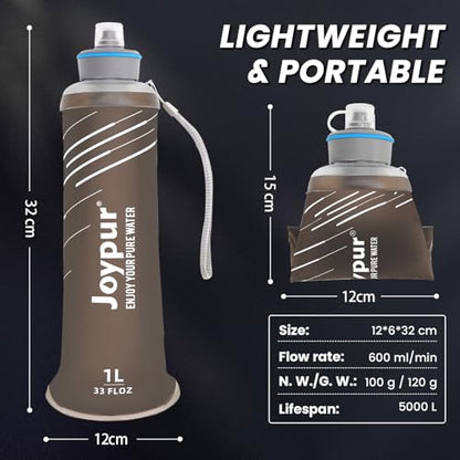 Water Filter Survival - Collapsible Water Bottle with Filter 0.01 Micron Squeeze Filtered Water Bottle 32oz for Hiking Backpacking Camping BPA-Free(Grey 1000ml)