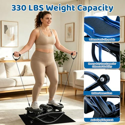U-Rock Mini Stepper with Resistance Bands, 3D Swing Stair Stepper with Digital Monitor, Upgraded Quiet Anti Slip Pad for Full-Body Workout, Home & Office Fitness Equipment for All Ages