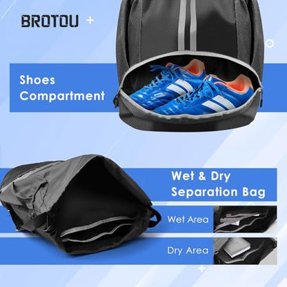 BROTOU Soccer Bags, Football Backpack, Volleyball Bag, Drawstring Backpack - color: Black