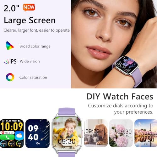 Smart Watch 45mm for Women Men(Dial/Answer Calls), 2.0" Fitness Tracker Watch with Heart Rate/Blood Pressure/Blood Oxygen Monitor for Android iOS - color: Pink+Purple