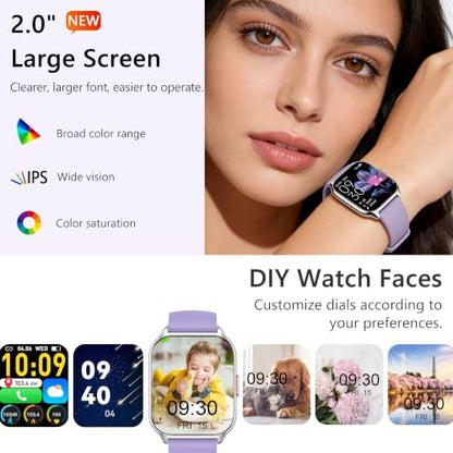 Smart Watch 45mm for Women Men(Dial/Answer Calls), 2.0" Fitness Tracker Watch with Heart Rate/Blood Pressure/Blood Oxygen Monitor for Android iOS - color: Pink+Purple