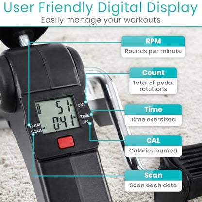 Vive Folding Pedal Exerciser - Under Desk Exercise Bike for Seniors, Elderly - Sit Down Stationary Peddler Equipment for Arm, Leg, Hand, Foot - Mini Floor Bicycle with LCD Display, Adjustable Tension