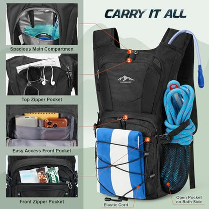 RAINSMORE Hydration Backpack with 2L Water Bladder, 15L Lightweight Hiking Backpack for Women & Men Small Insulated Hydration Water Pack for Hiking, Running, Cycling, Biking