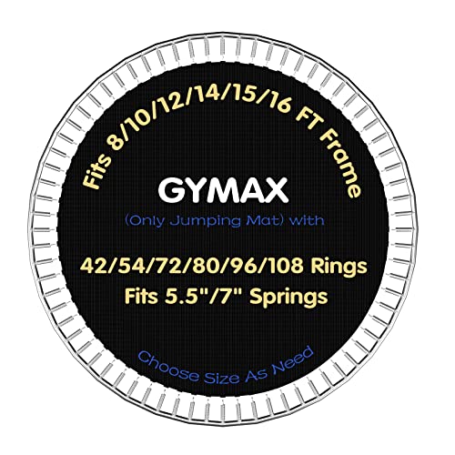 GYMAX Trampoline Mat, 8FT/10FT/12FT/14FT/15FT/16FT Trampoline Accessories Replacement Mat with 42/54/72/80/96/108 V-Rings & 8 Row Stitch, Using 5"-7" Springs, Anti-UV Wear-Resistant Jumping Mat - size: 12FT