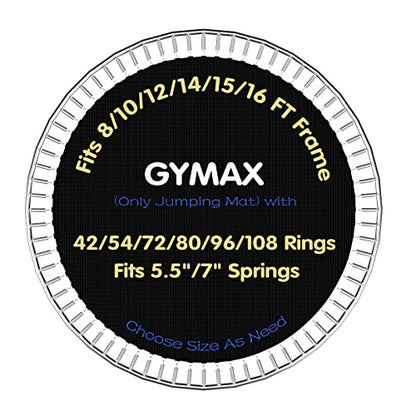 GYMAX Trampoline Mat, 8FT/10FT/12FT/14FT/15FT/16FT Trampoline Accessories Replacement Mat with 42/54/72/80/96/108 V-Rings & 8 Row Stitch, Using 5"-7" Springs, Anti-UV Wear-Resistant Jumping Mat - size: 12FT