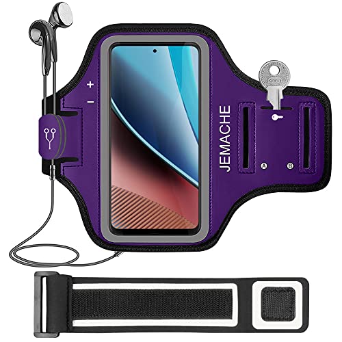 Moto G Stylus/Pure/Power Armband, JEMACHE Gym Workouts Running Arm Band for Motorola Moto G Stylus/Pure/Power/Play (5G) 2023 2022 2021 (Purple) - color: Purple
