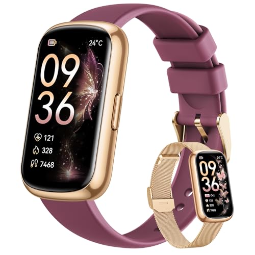 Fitness Trackers for Women Smart Watch: Fitness Tracker with 24/7 Heart Rate Monitor SpO2 Sleep Step Tracker, Pedometer Fitness Smart Watches for Women with 5ATM Waterproof for iPhone Android 2 Bands