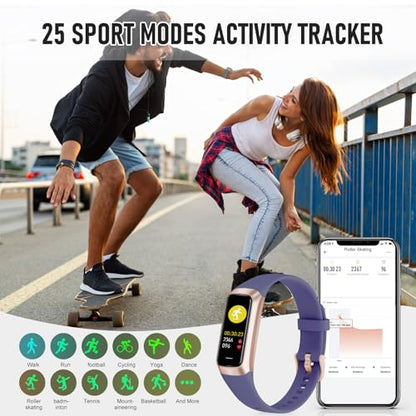 Fitness Tracker with 24/7 Heart Rate, Activity Trackers with Blood Pressure Sleep Monitor, 1.10" AMOLED Screen Step Tracker, Waterproof Step Counter, Health Smart Watch Pedometer for Women Men - color: Metallic Purple