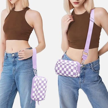 FODOKO Wristlet wallets for Women RFID crossbody bags with 4 Zippers - color: Light Purple