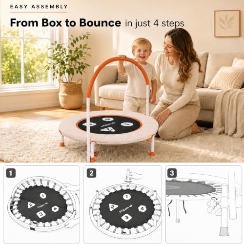 Happin 36" Toddler Trampoline for Kids with Handlebar, Foldable Indoor Mini - color: Beige and Orange