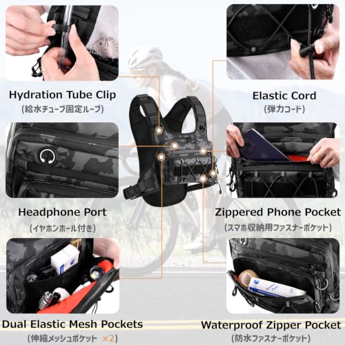 Azarxis Tractical Chest Holster Bag for Men Women, Waterproof Running Pack Hydration Backpack Adjustable for Fishing Cycling Hiking Marathon Jogging Trail Race (Black)