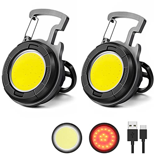 Keychain Flashlight 2 Pack, 1000 Lumens EDC Flashlight COB Work Light, Bottle Opener Keychain Mini Pocket Flashlight with Magnet Bracket Folding for Biking Fishing Running - color: Round
