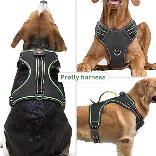 Light Up Dog Harness, Rechargeable LED Dog Vest for Night Walking - color: Black-Green, size: M