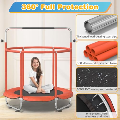 60" Trampoline for Kids with Enclosure Net, Toddler Trampolines Indoor - color: Red