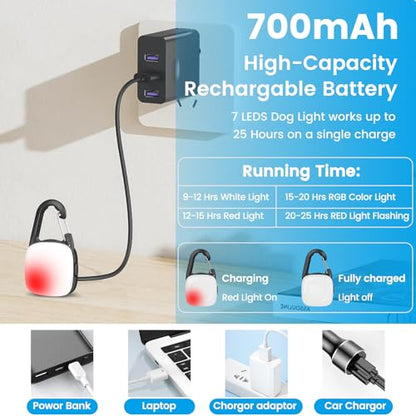 Dog Collar Light, 2 Pack Rechargeable Dog Light Clip On, 80LM Brightness 4 Color Modes Dogs Lights for Night Walking, Waterproof Pet Camping Essentials for Running, Cycling, Hiking (Black)