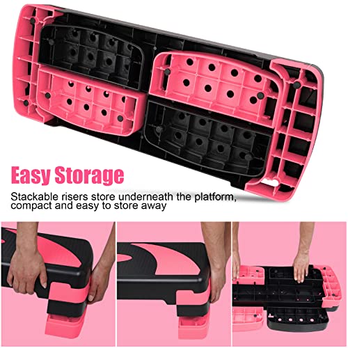 Adjustable Exercise Workout Aerobic Stepper Step Platform Trainer - color: Red