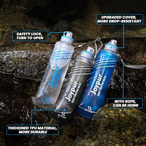 Water Filter Survival - Collapsible Water Bottle with Filter 0.01 Micron Squeeze Filtered Water Bottle 32oz for Hiking Backpacking Camping BPA-Free(Grey 1000ml)