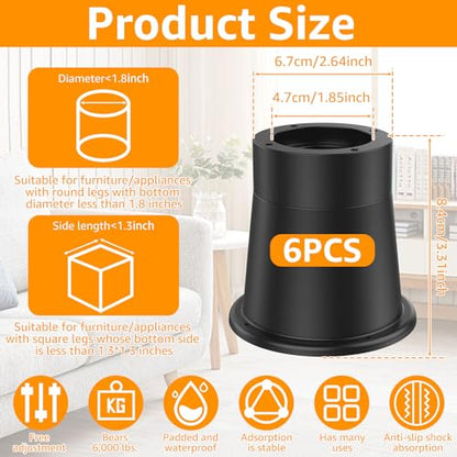 Bed Risers Round Furniture Risers Rubber Sofa Riser Supports Up to 6000 lbs Bed Frame Riser 3.3 Inch Bed Lifts Riser Bed Raising Blocks for Sofa Table Desk Chair(6 Groups and 1 Set,Black) - size: 6 groups and 1 set