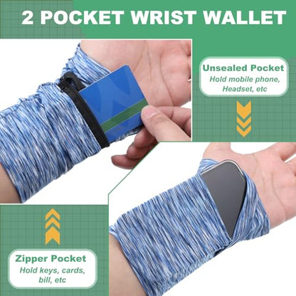 uxcell Wrist Pouch Wrist Wallet Sports Wristband Wallet with Pocket for Running Jogging Hiking Cycling Yoga - color: Blue/Red