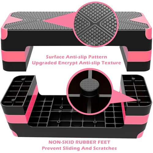 Aerobic Step Platform, Non Slip Adjustable Height Step Trainer - color: Pink