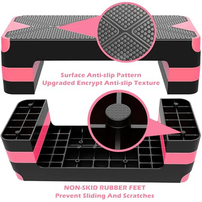 Aerobic Step Platform, Non Slip Adjustable Height Step Trainer - color: Pink
