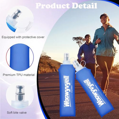 Running Vest Soft Flask, 2PCS BPA-Free 500ml Collapsible Water Bottle for Hydration Backpack, Collapsible Water Bottles for Marathon Hiking Cycling Climbing - color: Blue