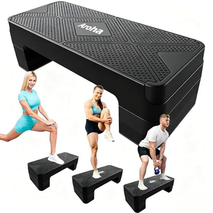 Aerobic Step Platform, Non Slip Adjustable Height Step Trainer - color: Black