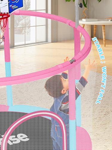 BLUERISE 60" Indoor&Outdoor with Enclosure 5FT Trampoline for Kids Gifts - color: Pink / Blue -2- 6-in-1