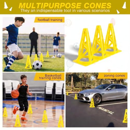 12 Pack Soccer Cones, 9 Inch Agility Cones for Soccer, Football, Basketball, Cones for Sports Training, Speed & Agility Drills, Field Marking Equipment - color: yellow