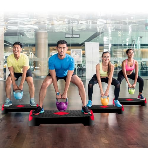 Non-Slip 27 Inch Aerobic Exercise Step Platform 4"-6"-8" Height Adjustable Risers for Home Gym Cardio Training Fitness Workout Stepper Trainer - color: Red
